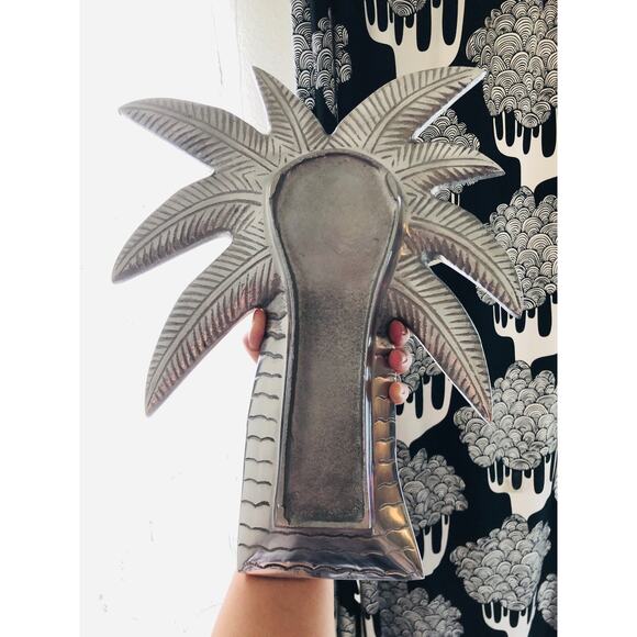 Aluminum Palm Tree Tray Whit Coconut Serving Platter Dish Plate - Picture 4 of 4